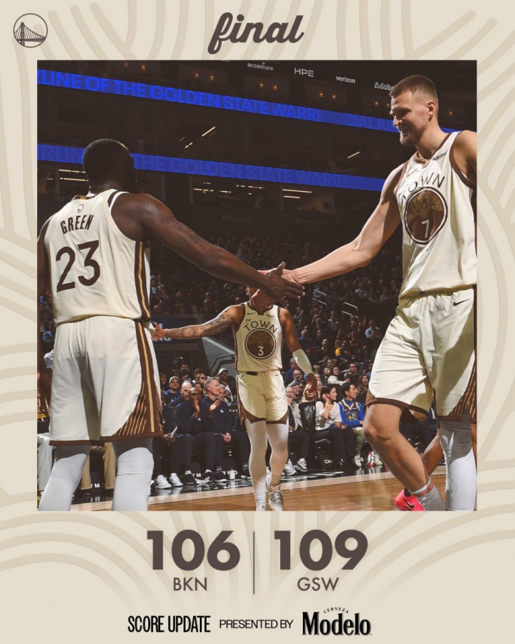 勇士险胜篮网赛后海报聚焦内线组合 波津追梦正负值并列+11 勇士险胜篮网赛后海报聚焦内线组合 波津追梦正负值并列+11