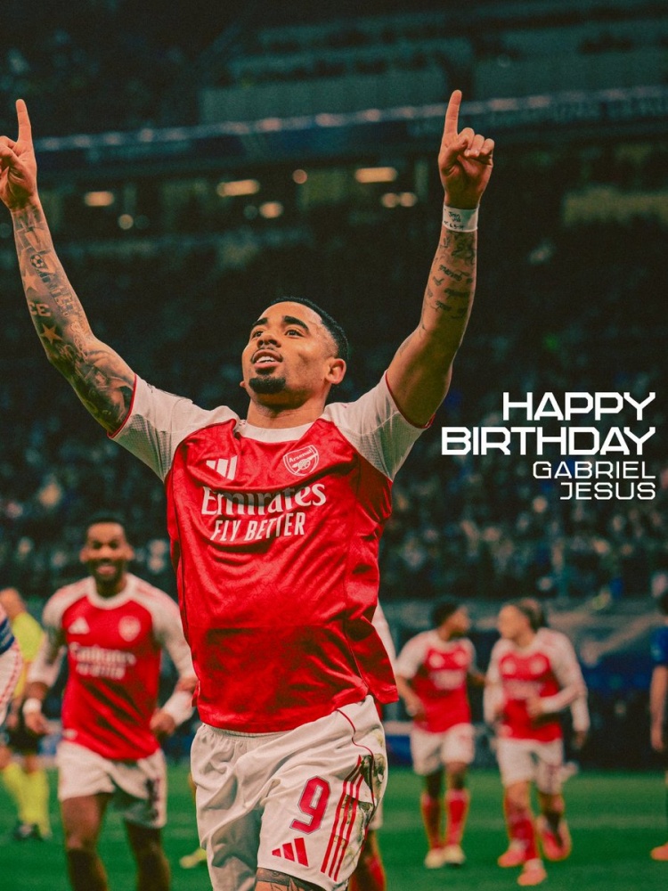 热苏斯29岁生日 阿森纳官方发布海报