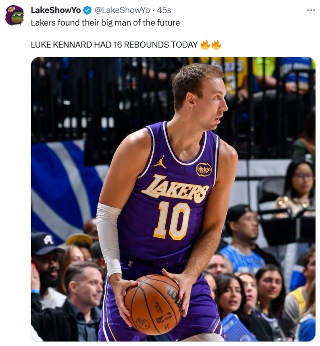 肯纳德生涯首取三双 湖人内线篮板遭后卫爆抢