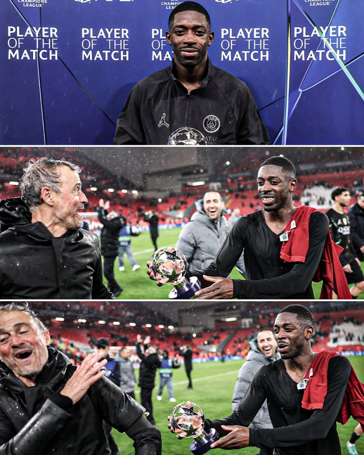 登贝莱梅开二度当选最佳 赛后欲将奖杯赠予恩里克